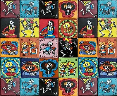 30 Pcs - Day Of The Dead Mexican Ceramic Talavera Tiles 2x2  Handmade Skull • $47.29