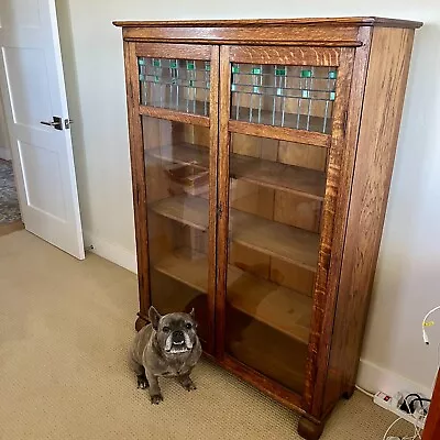LARKIN Antique Arts & Crafts/Mission Oak Bookcase With Stained Glass Doors • $1275