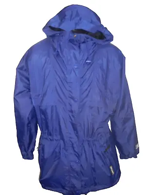 Helly Hansen Waterproof Windbreaker Hooded Jacket Small Blue Packable Pockets • $24.99