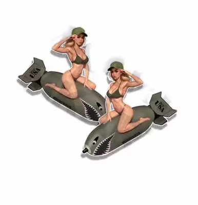 US Military Pin Up Bomber Sexy Vintage Sticker WW2 Nose Art Truck  Decal 2 Pack • $4.99