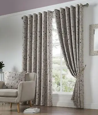 Floral Eyelet Ring Top Curtains Pair Blackout Thermally Efficient • £25.99