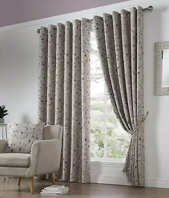 Floral Eyelet Ring Top Curtains Pair Blackout Thermally Efficient • £28.99