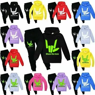 Share The Love Print Tracksuit Sets Boys Girls Hoodie Jumper Tops+Trousers Suit • £19.68