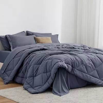 Twin Comforter Set Navy Blue 5 Pieces Twin Bed In A Bag All Season Twin Beddi... • $57.68