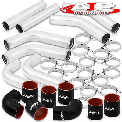 8Pcs Chrome 2.5  Intercooler Piping Kit + T-Bolt Clamps + Black Silicone Coupler • $104.99