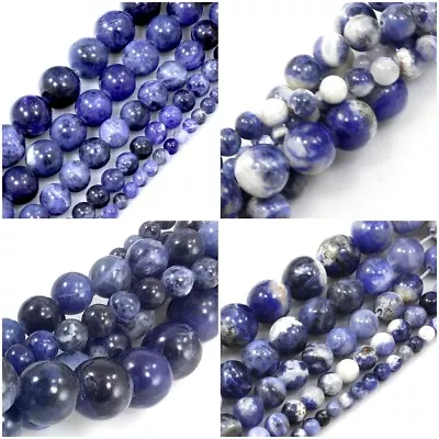 Natural Blue Sodalite Round Loose Bead 15  Jewelry Making Free Ship Wholesale • $3.99