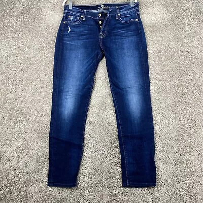 7 For All Mankind Josefina Skinny Boyfriend Jeans Women's 28 Blue Mid Rise • $24.95