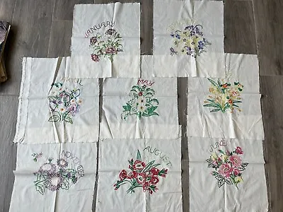 Vintage Embroidered Quilt Squares - FLOWER & MONTH Use Intended Or Repurpose  • $9.50