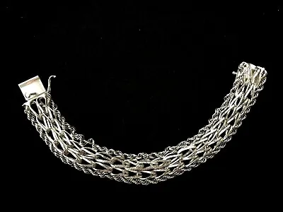 Vintage Sterling Silver Double Spiral Link Wide Heavy Charm Bracelet 7.5  • $124.99