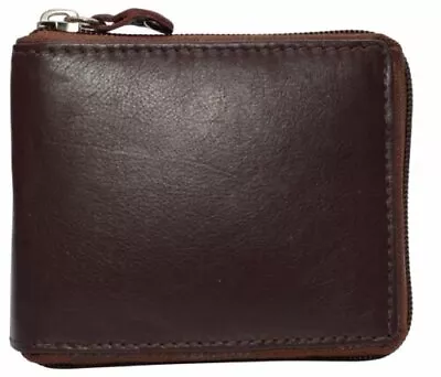 RFID Blocking Mens Zip Around Wallet Cowhide Leather Zipper Bifold • $16.99