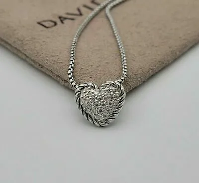 David Yurman Sterling Silver Petite Pave Diamond Heart Pendant Necklace   • $379