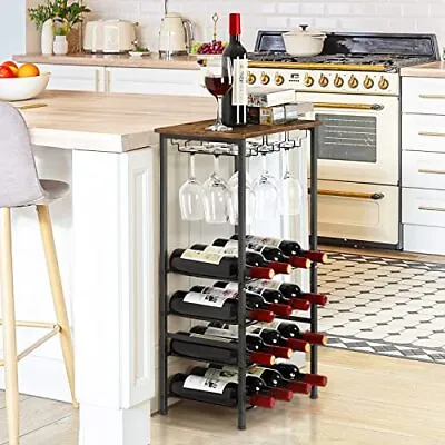 WINE RACK Freestanding Floor Bar Cellar Rustic Brown OYEAL • $52.06