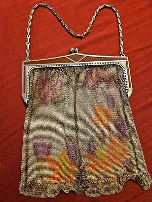 Antique Vintage Whiting & Davis Painted Mesh Purse Multicolor GREAT CONDITION • $28