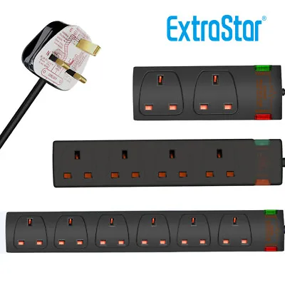 £8.59 • Buy Surge Protected Mains Power UK Plug Sockets Extension Lead Cable Trailing Black