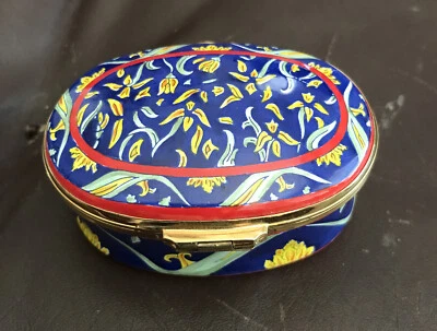 $50 • Buy Crummles  Large 2.5” Enamels Art Nouveau Tulip Iris Floral Chintz Trinket Box