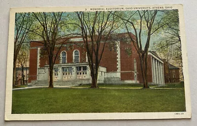 Vintage Linen Postcard ~ Memorial Auditorium Ohio University ~ Athens Ohio OH • $5.95