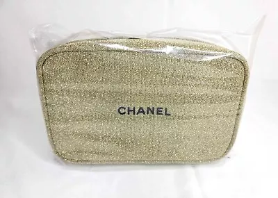 CHANEL Gold Glitter Zip Cosmetic Makeup Bag Pouch Clutch ~ 10  X 2.5  X 6.5  • $29.99