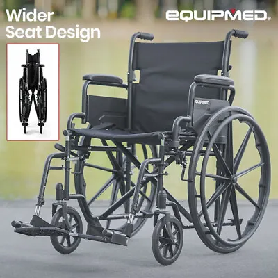 EQUIPMED 24 Inch Wheelchair Manual Folding Wheel Chair Portable Foldable Black • $315