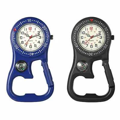 Men Women Compass Corkscrew Carabiner Clip Watch Luminous Pocket Watch Outdoors • £11.27