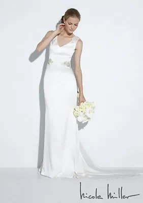 Nicole Miller Alexandra Double Faced Satin Bridal Wedding Dress 10 $1800 Id10000 • $995