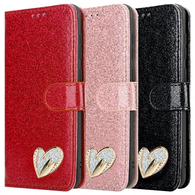 For IPhone 12 Mini Pro Max Case Shiny Luxury Glitter Leather Flip Wallet Cover • £4.45