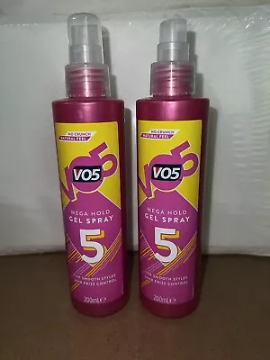 2 X Vo5 Mega Hold-24-hour Frizz Control Hair Gel Spray 200ml For Smooth Styles • £4.49