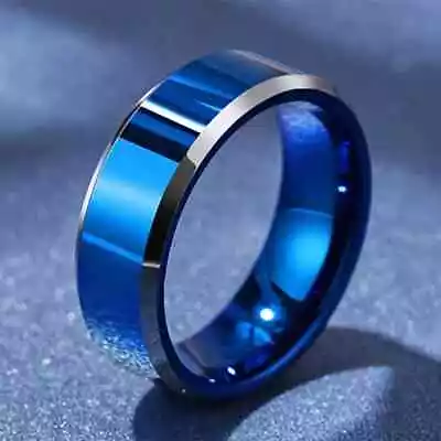 .Men's Stainless Steel White Stripe Ring 8mm Wedding Band Comfort Fit Us Seller • $4.95