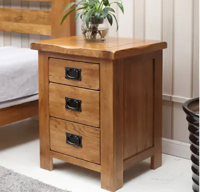 Bedside Table Oak Wood Nightstand 3 Storage Drawer Bed Light Oak Bedside Cabinet • £178