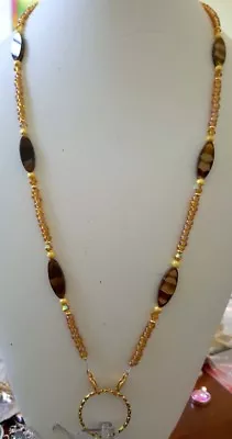 Eyeglass Loop Necklace Gold  La Topaz Ab And Czech Brown Glass Beads • $16.99