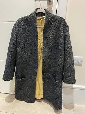 JIGSAW Blue Virgin Wool Alpaca Blend Coat Cocoon Herringbone Tweed Size Small • £63.99