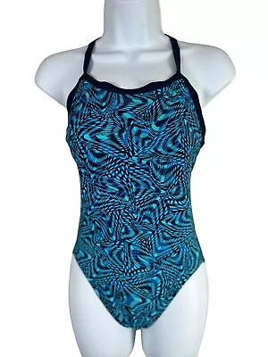 Nike Womens 6 Swimsuit One Piece Blue Open Racerback Logo • $16