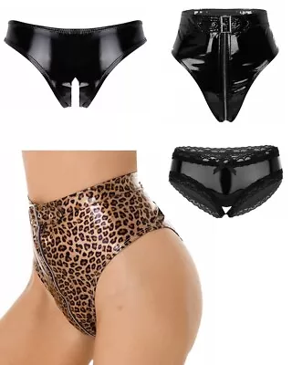 £15.54 • Buy Women Wet Look PVC Leather Knickers High Cut G-Strings Thong Bikini Mini Briefs 