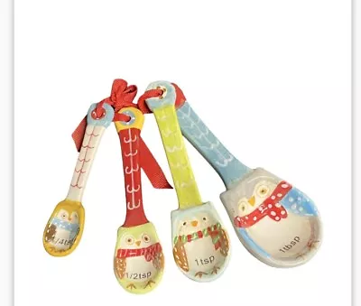 Vintage Ceramic Owl Measuring Spoons  Set Of 4 Nesting Owl Spoons Whimsical • $23