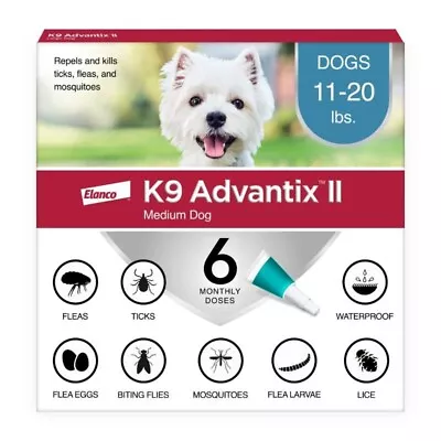 K9 Advantix II Monthly Flea & Tick Prevention For Medium Dogs 11-20 Lbs 6 Doses • $71.98