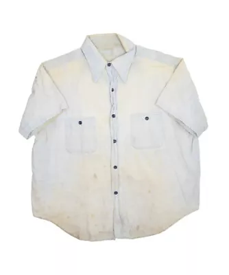 Vintage Distressed Chambrey Work Shirt Mens XL Short Sleeve Mechanic Workwear • $115.41