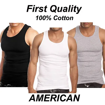 Pack Of 3 Mens 100% Cotton Tank Top A-Shirt Wife Beater Undershirt Ribbed Muscle • $11.95