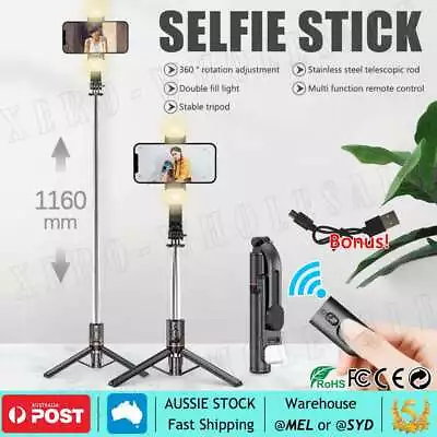 Rotating Tripod Unipod Selfie Stick Wireless Bluetooth Remote For Mobile Phone • $20.95