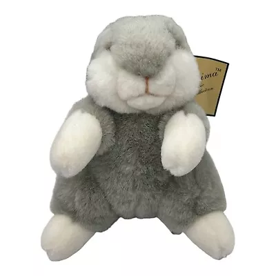 E & J Prima Classic Coll Bunny Rabbit Stuffed Plush Animal White & Gray 6.5  NEW • $15.99