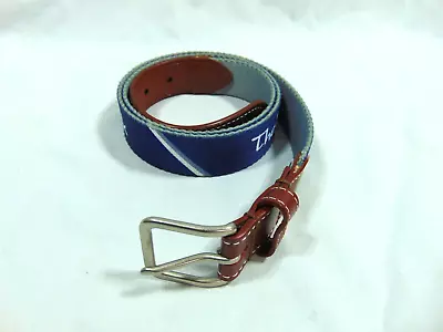 Peter Millar Canvas Leather Men's 'The Rock' Golf Belt Striped Blue Size 38 • $39.99