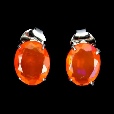 Clarity Enhanced Oval Orange Fire Opal 10x8mm 925 Sterling Silver Earrings • $54.50