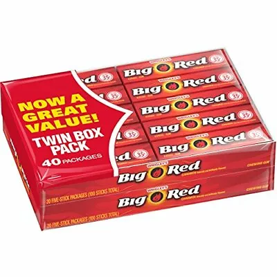 WRIGLEY'S BIG RED Cinnamon Chewing Gum 5-Stick Pack (40 Packs) • $19.49