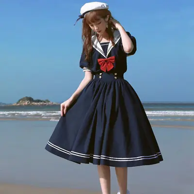 Women Lolita Girls Sailor Collar Dress Preppy Style School Uniform Cosplay Sweet • £25.79