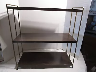 Mid Century Modern Metal Shelving Unit Stand Faux Woo Gold Uprights 25”T 1960's • $86