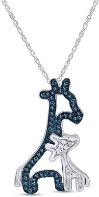 Mom & Baby Giraffe Pendant Simulated Blue Sapphire Sterling Silver 18  Necklace • $39.12