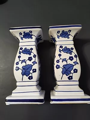 Mikasa Blue & White Ceramic Candlesticks (Pair) New. • $25.99