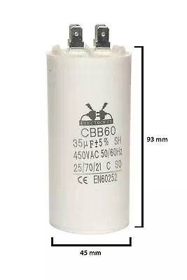 £9 • Buy 35uf Capacitor Motor START RUN 35MFD 450vac 50/60Hz Mains CBB60 Tab Terminals