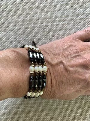 Pearl Hematite Pearl Magnetic Wrap Bracelet Silver Tone Accents 34'' Total • $19.90