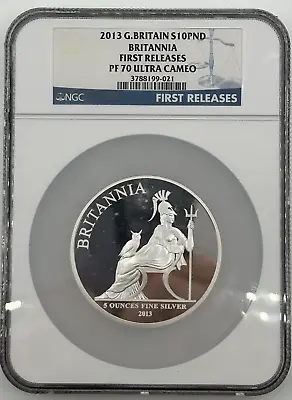 2013 G Britain 10 Pound 5-OZ Silver Britannia First Release NGC PF70 Ultra Cameo • $450