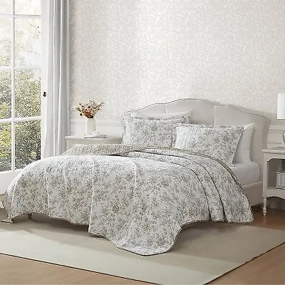 Laura Ashley 2pc Twin Walled Garden 100% Cotton Quilt Bedding Set Brown • $30.99