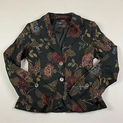 H&M Blazer Jacket Women’s 6 Rose Floral Artsy Embroidered Button Front Coat • $20